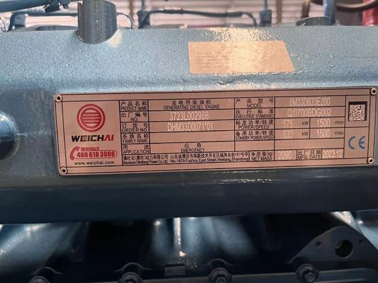 Stille Lautsprecher 50HZ für Weichai 500KW Dieselgenerator Set mit Wasserkühlsystem